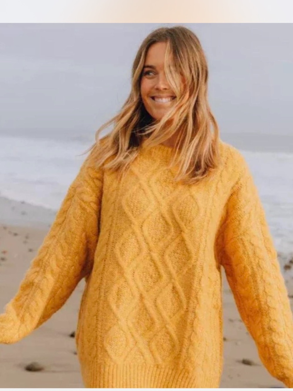 Daily Drills Chunky Oversized Cable Knit Sweater in the color Honeygold M/L